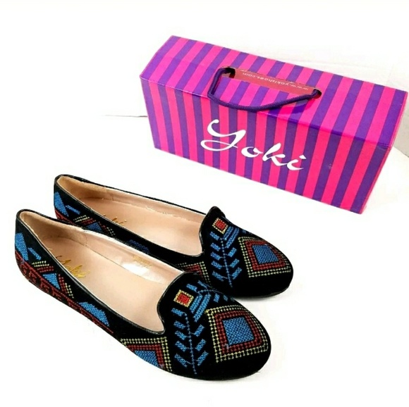 Embroidered Smoking Slipper Flats Boho Aztec Yoki - Picture 4 of 8